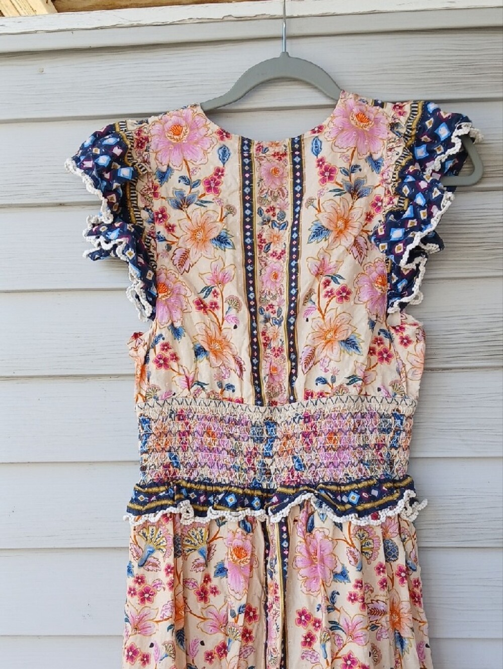 FARM Rio Cream Floral Maxi Dress with Navy Border, 100% Cotton - Picture 11 of 12